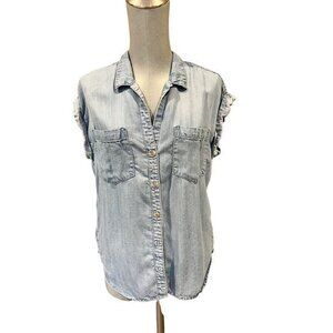Cloth & Stone blue denim shirt sleeve top shirt size XS